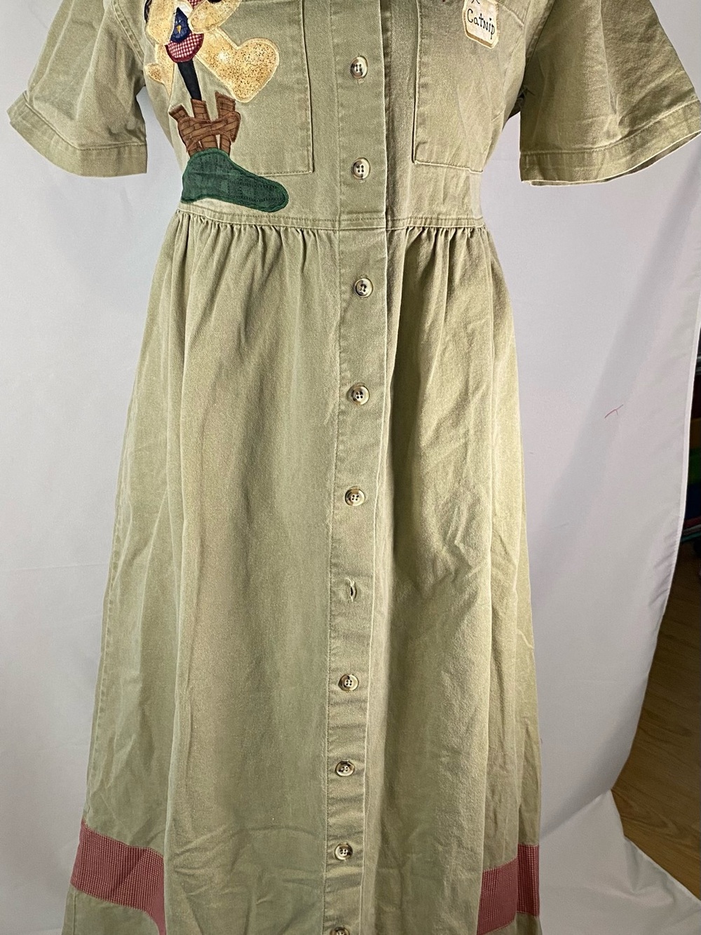 Sunbelt Olive Green Button-Front Maxi Dress with Embroidered Patch